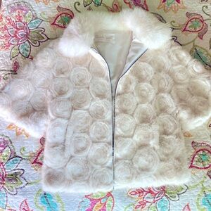 Vintage mint coat, rare rosette pattern with fox collar